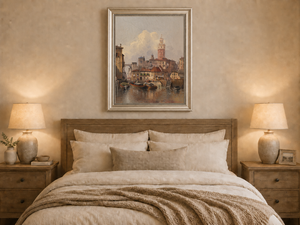 Landscape Oil Painting - European Canal Cityscape | Hand-Painted