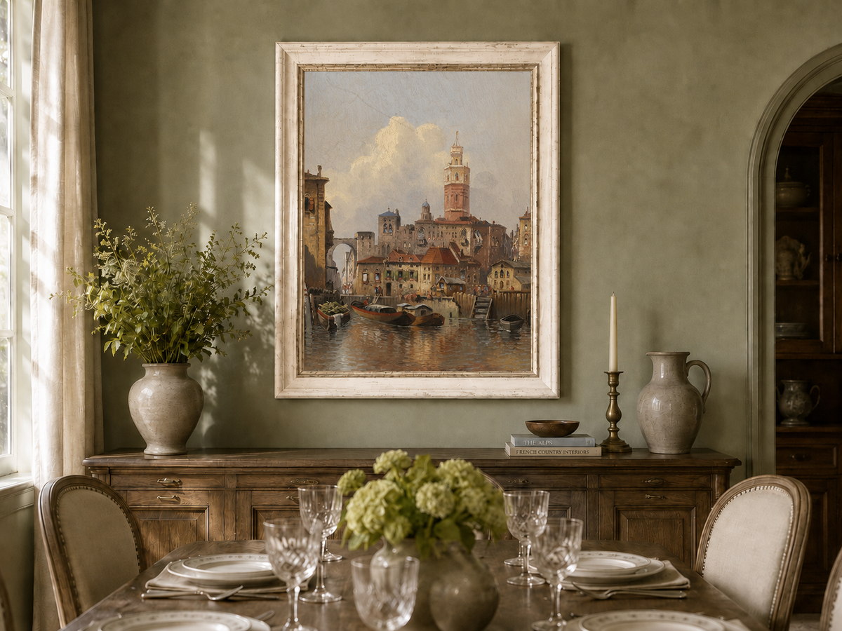 Landscape Oil Painting - European Canal Cityscape | Hand-Painted