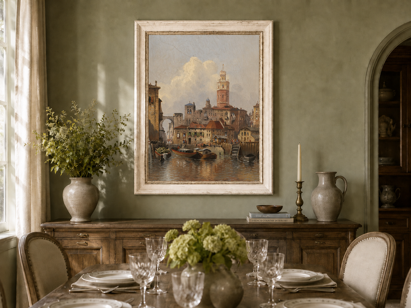 Landscape Oil Painting - European Canal Cityscape | Hand-Painted