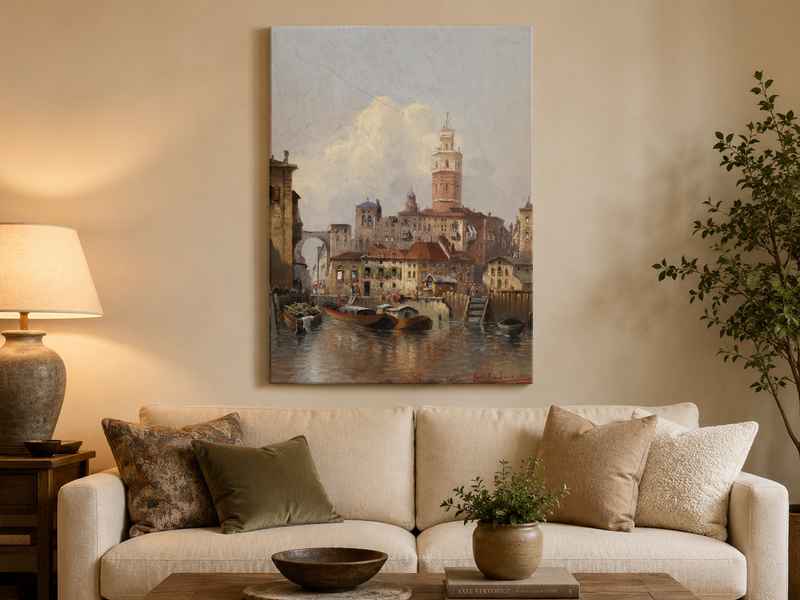 Landscape Oil Painting - European Canal Cityscape | Hand-Painted