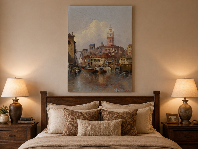 Landscape Oil Painting - European Canal Cityscape | Hand-Painted