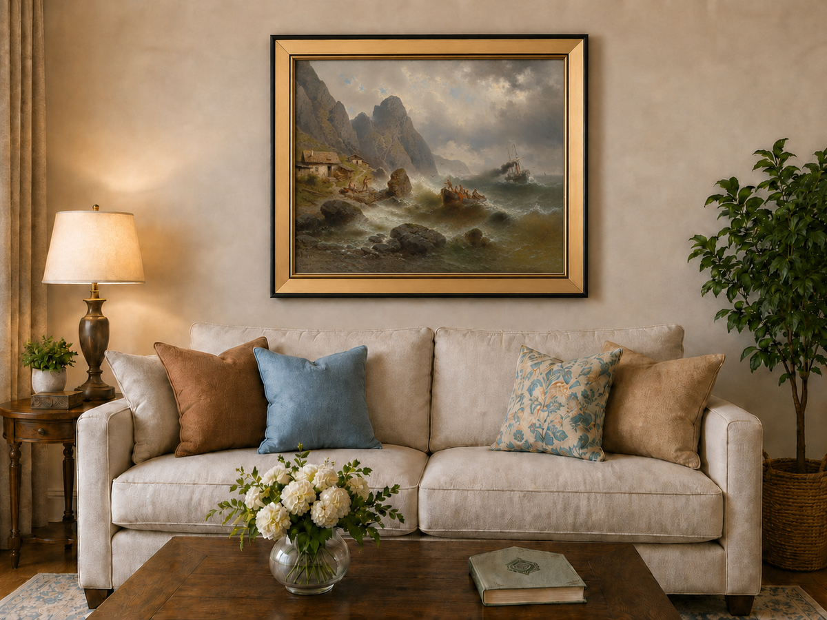 Landscape Oil Painting - Stormy Coast Fishermen | Hand-Painted