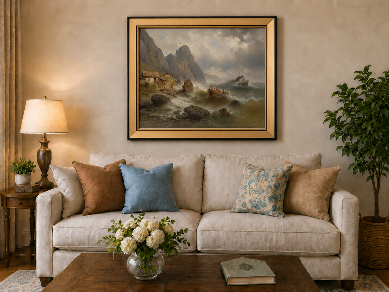 Landscape Oil Painting - Stormy Coast Fishermen | Hand-Painted