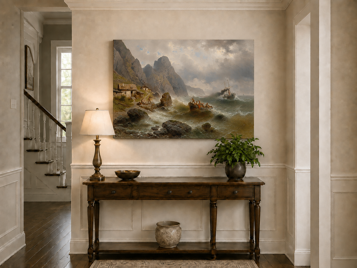 Landscape Oil Painting - Stormy Coast Fishermen | Hand-Painted