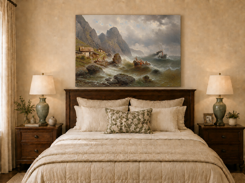 Landscape Oil Painting - Stormy Coast Fishermen | Hand-Painted