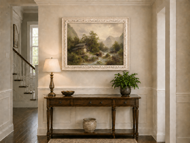 Landscape Oil Painting - Alpine Valley Watermill Cottage