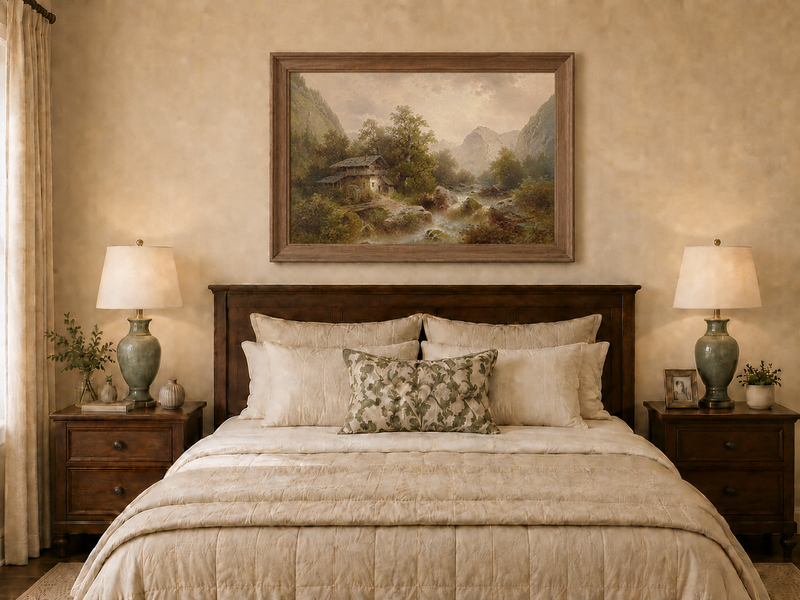Landscape Oil Painting - Alpine Valley Watermill Cottage