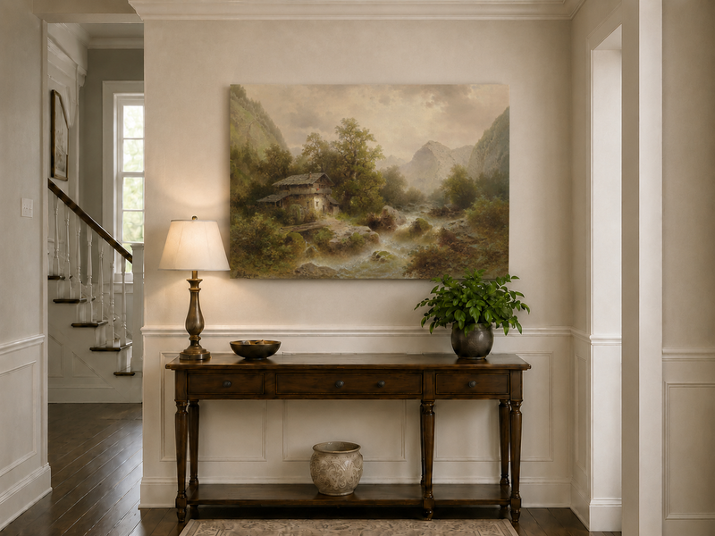 Landscape Oil Painting - Alpine Valley Watermill Cottage