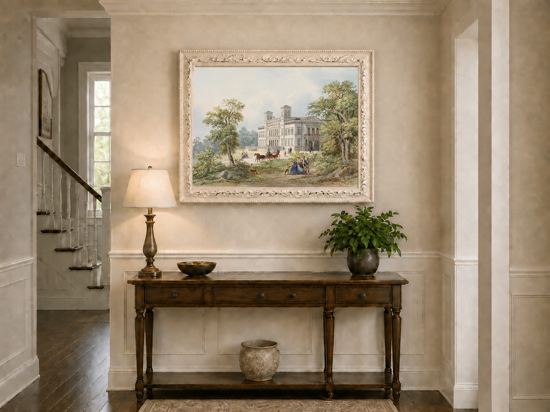 Peinture à l'huile de paysage - Manoir néoclassique