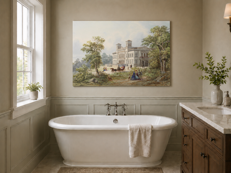 Peinture à l'huile de paysage - Manoir néoclassique