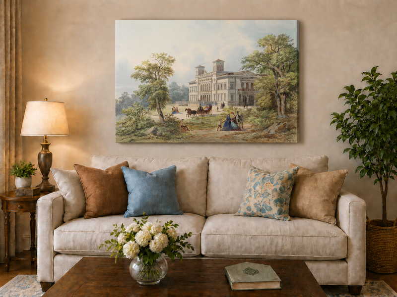 Peinture à l'huile de paysage - Manoir néoclassique