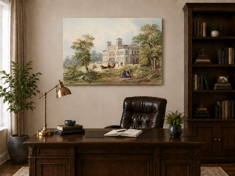 Peinture à l'huile de paysage - Manoir néoclassique