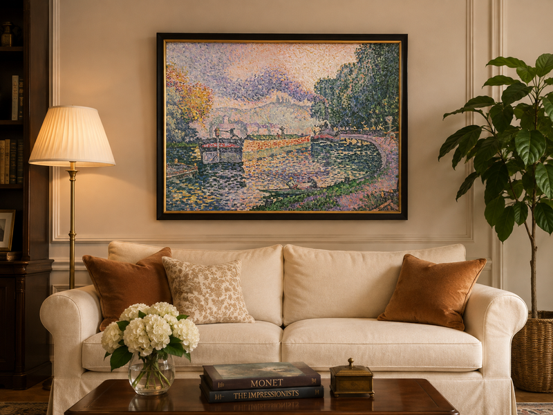 Landscape Oil Painting - Tugboat on the Canal at Samois