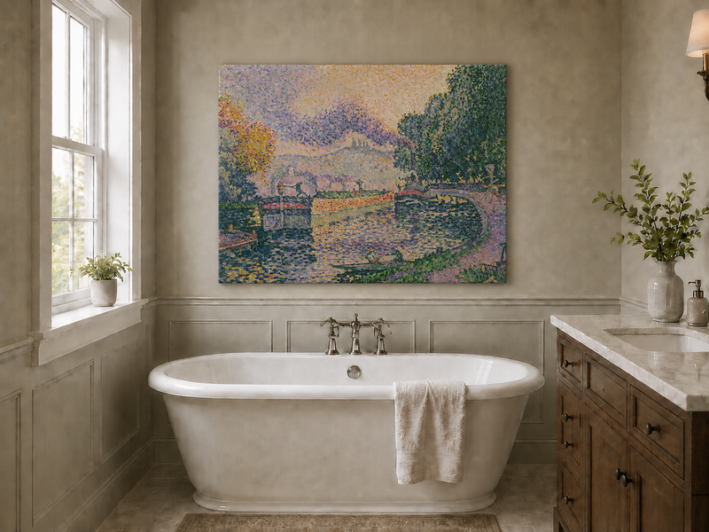 Landscape Oil Painting - Tugboat on the Canal at Samois