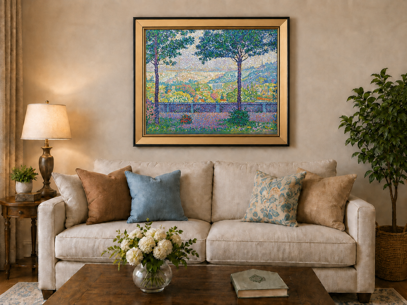 Landscape Oil Painting - Flowering Garden Terrace with Paris View