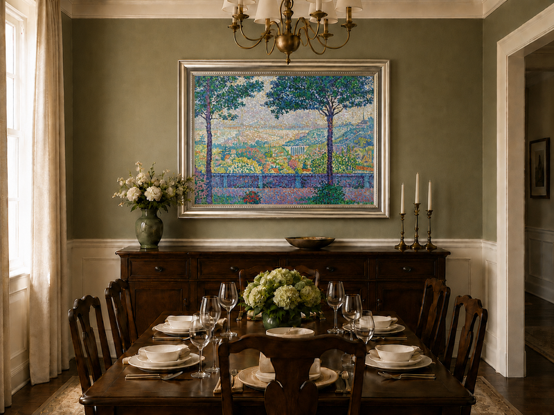 Landscape Oil Painting - Flowering Garden Terrace with Paris View