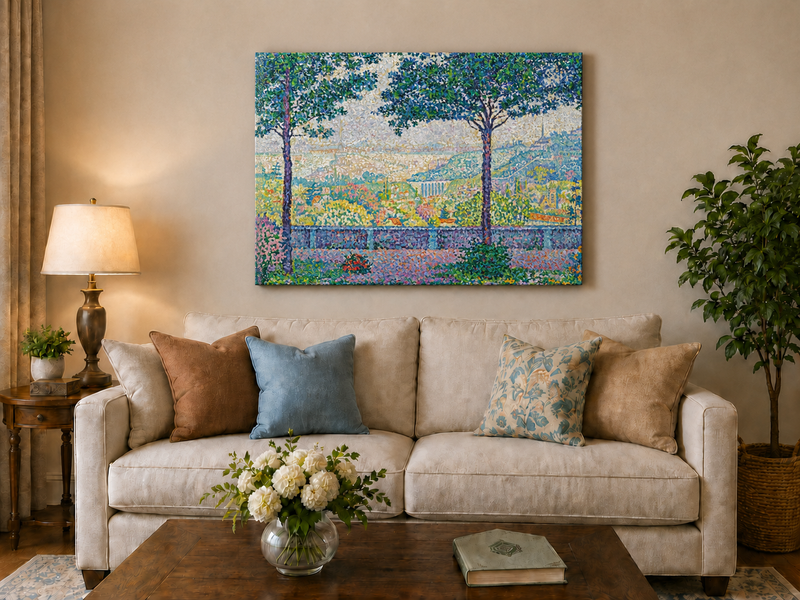 Landscape Oil Painting - Flowering Garden Terrace with Paris View