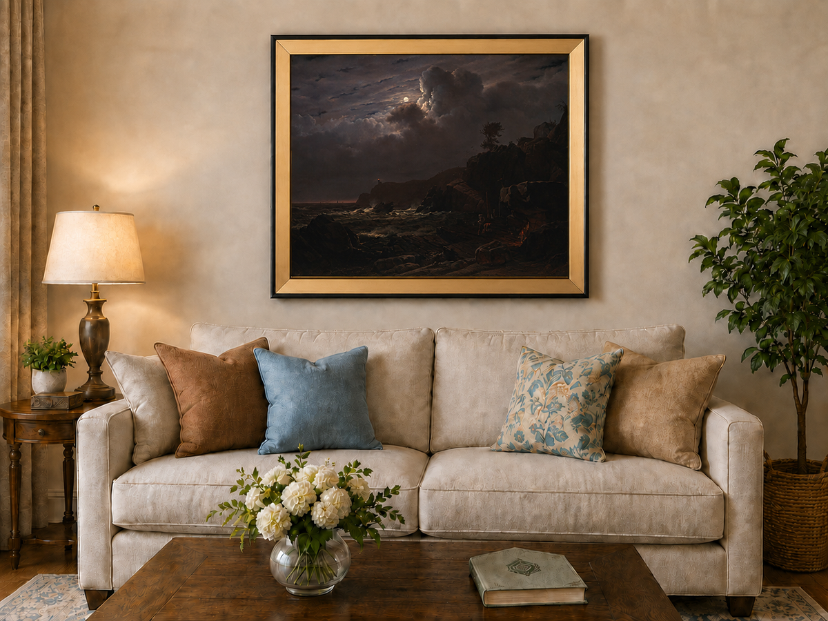 Landscape Oil Painting - Moonlit Rocky Coast with Smugglers