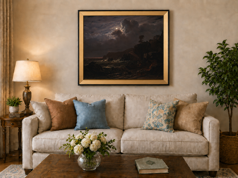 Landscape Oil Painting - Moonlit Rocky Coast with Smugglers