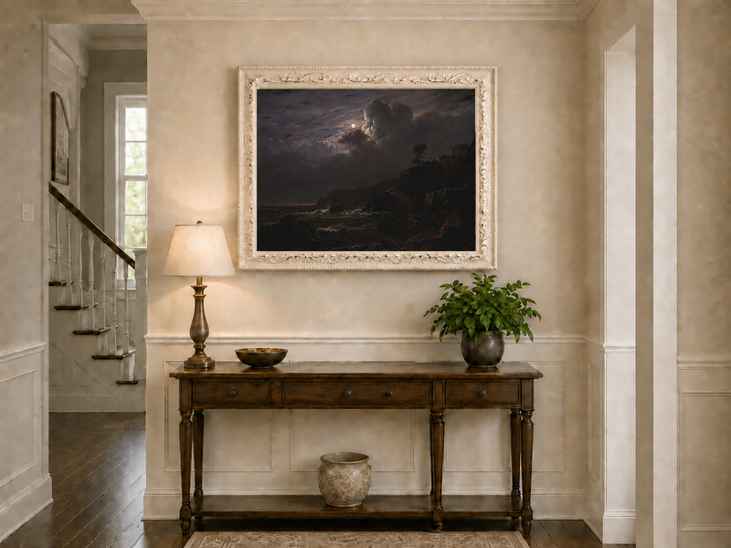 Landscape Oil Painting - Moonlit Rocky Coast with Smugglers