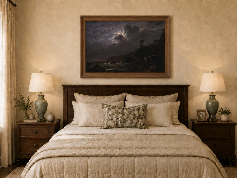 Landscape Oil Painting - Moonlit Rocky Coast with Smugglers