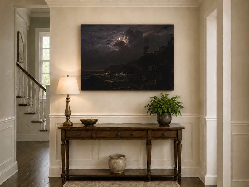 Landscape Oil Painting - Moonlit Rocky Coast with Smugglers