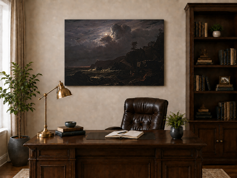 Landscape Oil Painting - Moonlit Rocky Coast with Smugglers