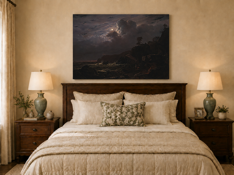 Landscape Oil Painting - Moonlit Rocky Coast with Smugglers
