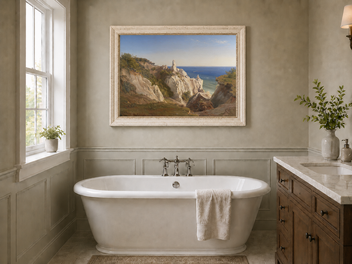 Landscape Oil Painting - White Coastal Cliffs and Blue Sea View
