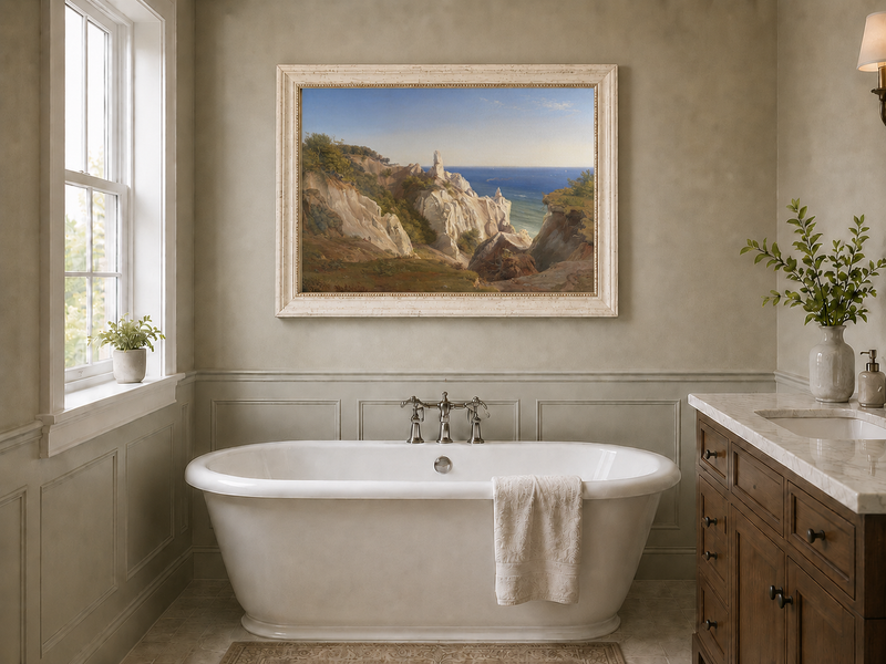 Landscape Oil Painting - White Coastal Cliffs and Blue Sea View