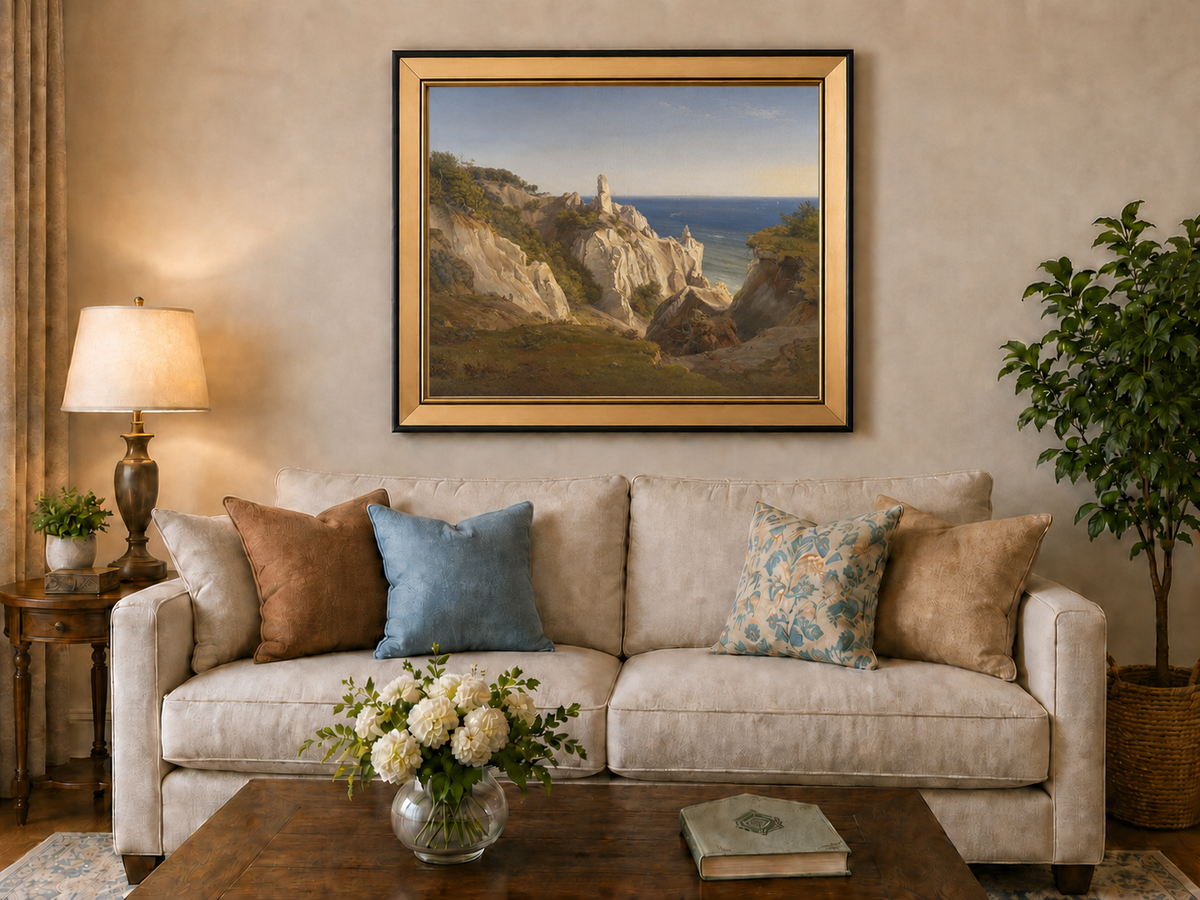 Landscape Oil Painting - White Coastal Cliffs and Blue Sea View