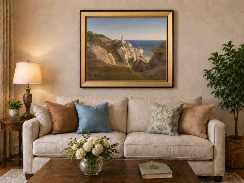 Landscape Oil Painting - White Coastal Cliffs and Blue Sea View