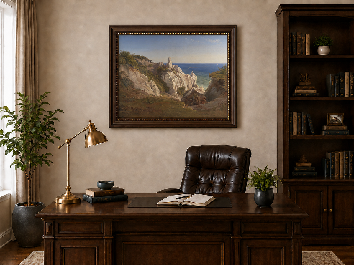 Landscape Oil Painting - White Coastal Cliffs and Blue Sea View