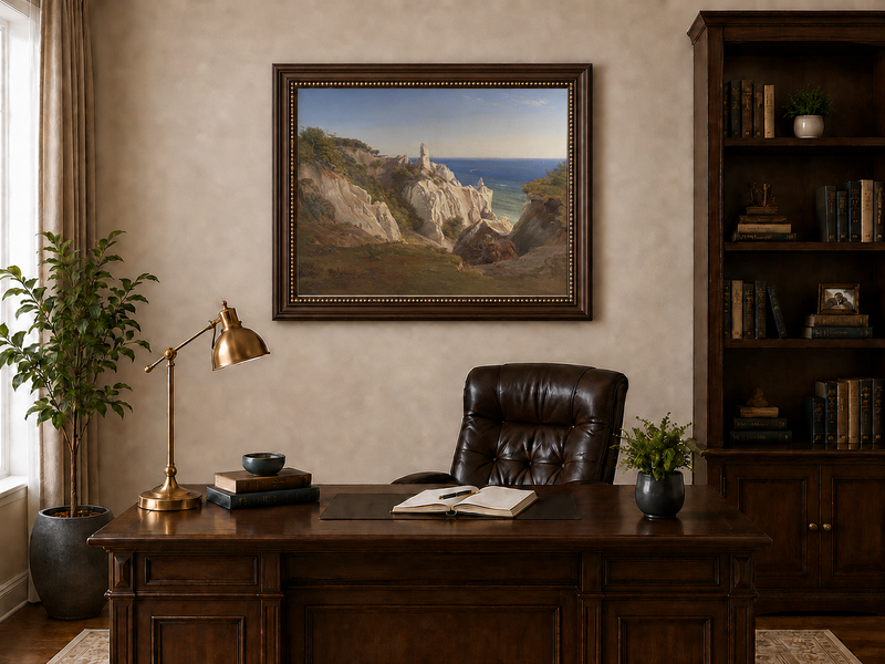 Landscape Oil Painting - White Coastal Cliffs and Blue Sea View