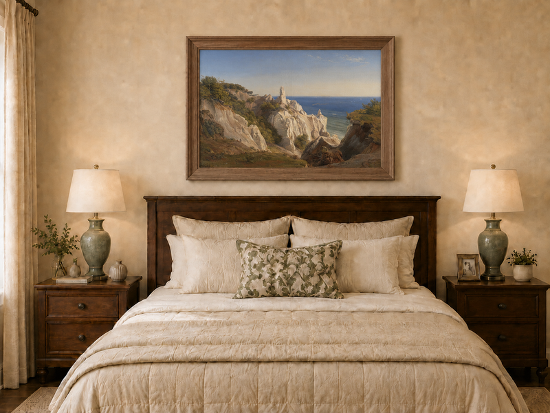 Landscape Oil Painting - White Coastal Cliffs and Blue Sea View