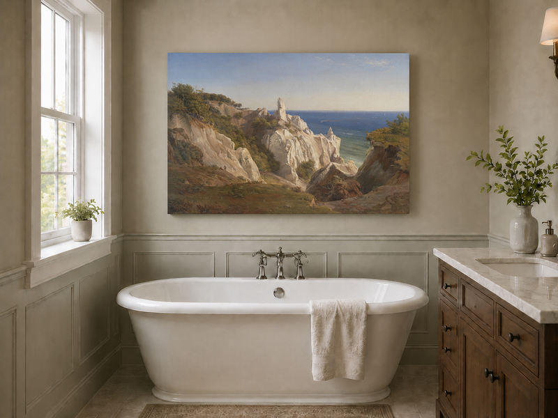 Landscape Oil Painting - White Coastal Cliffs and Blue Sea View
