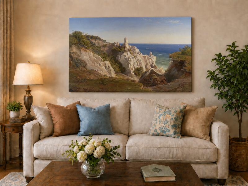 Landscape Oil Painting - White Coastal Cliffs and Blue Sea View