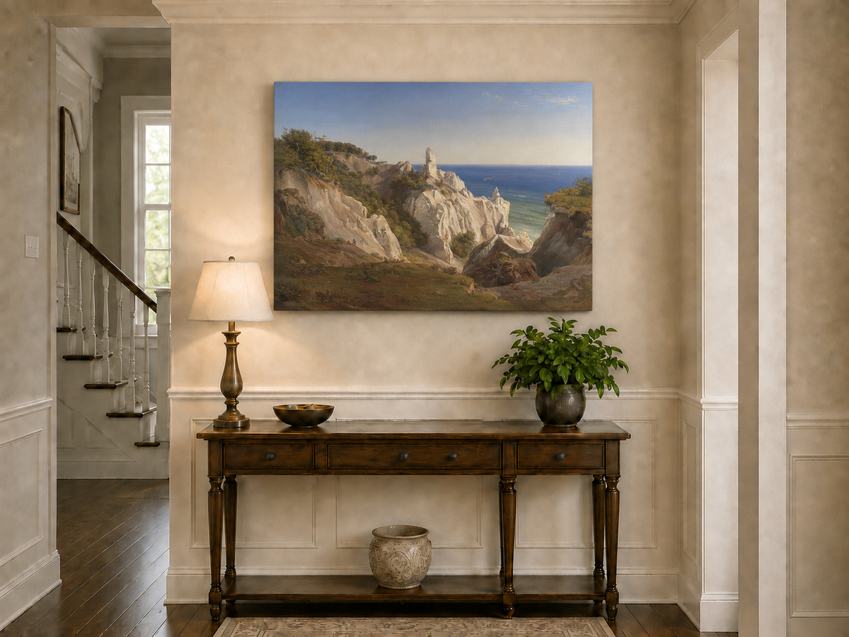 Landscape Oil Painting - White Coastal Cliffs and Blue Sea View