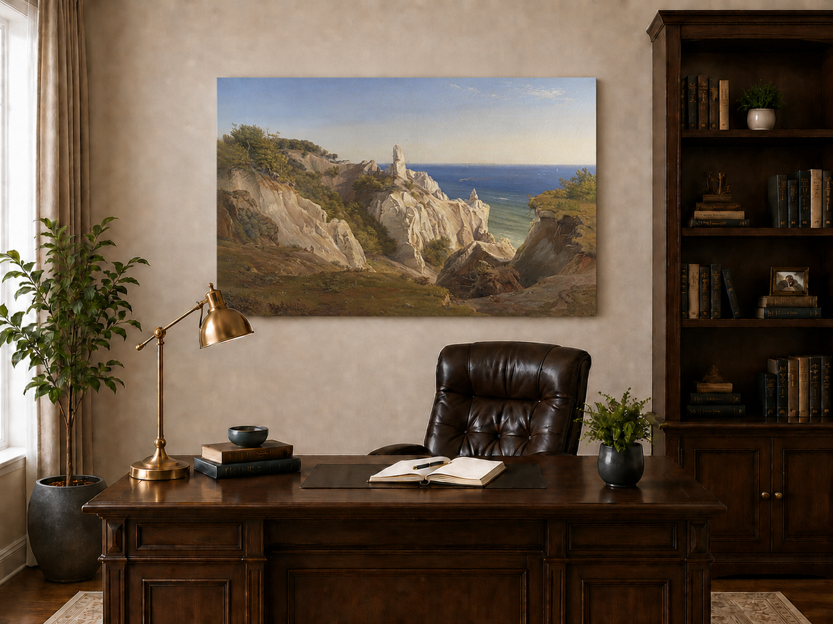 Landscape Oil Painting - White Coastal Cliffs and Blue Sea View