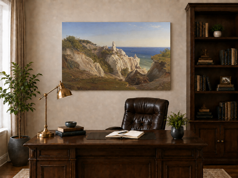 Landscape Oil Painting - White Coastal Cliffs and Blue Sea View