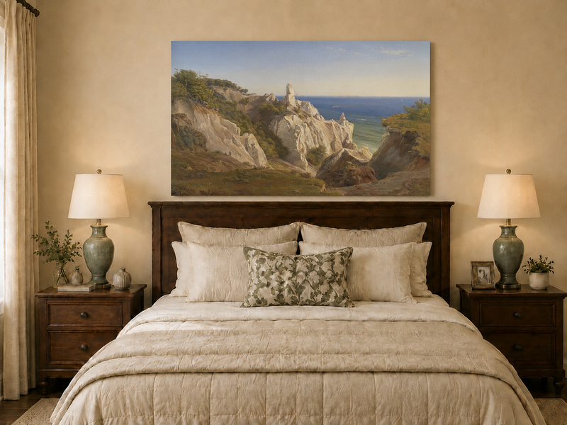 Landscape Oil Painting - White Coastal Cliffs and Blue Sea View
