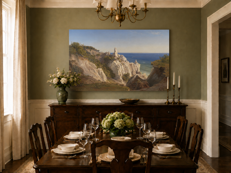 Landscape Oil Painting - White Coastal Cliffs and Blue Sea View