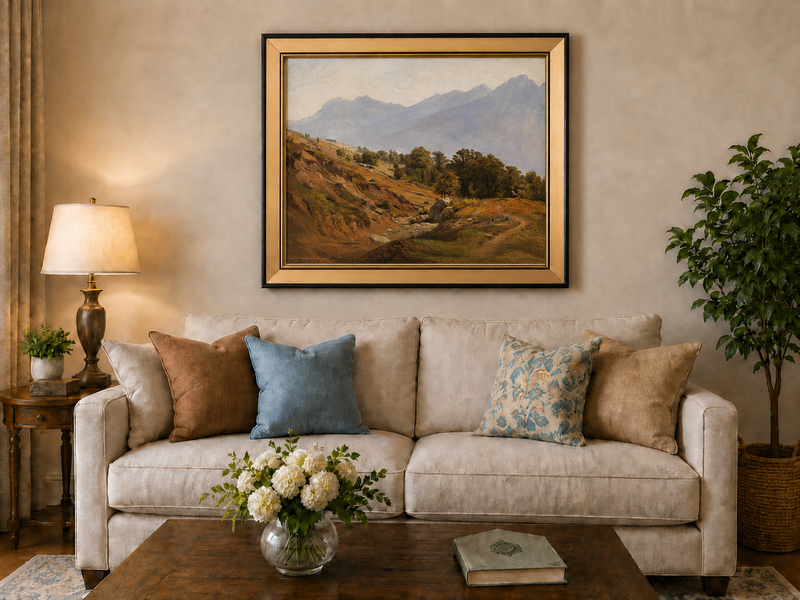 Landscape Oil Painting - Mountain Hillside and Distant Lake