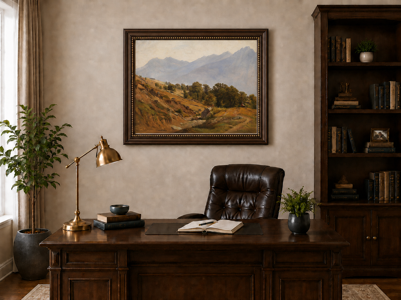 Landscape Oil Painting - Mountain Hillside and Distant Lake