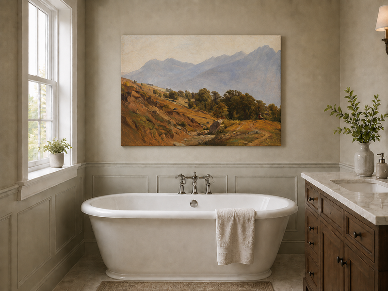 Landscape Oil Painting - Mountain Hillside and Distant Lake