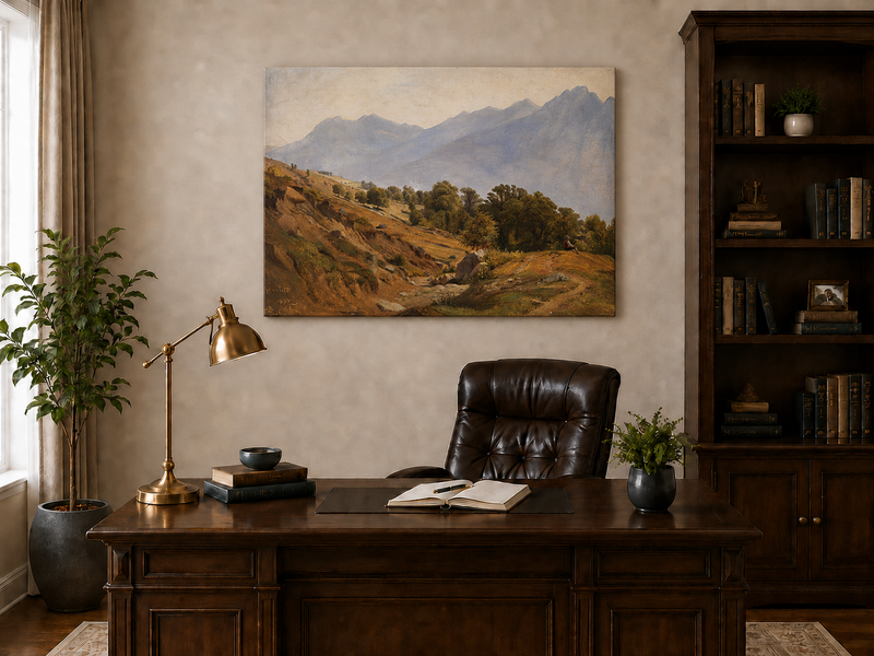 Landscape Oil Painting - Mountain Hillside and Distant Lake