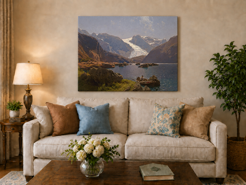 Landscape Oil Painting - Hand-Painted Glacier Lake Mountain View