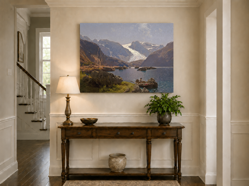 Landscape Oil Painting - Hand-Painted Glacier Lake Mountain View