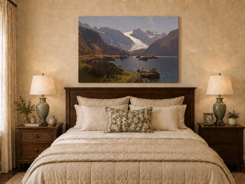 Landscape Oil Painting - Hand-Painted Glacier Lake Mountain View