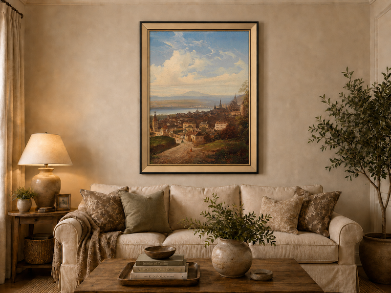 Landscape Oil Painting - European Town Panorama | Hand-Painted